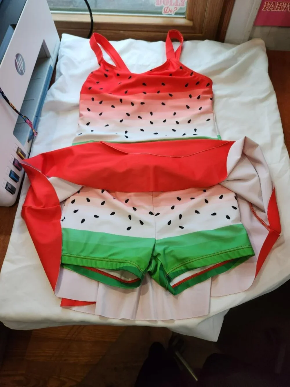 Girls Watermelon Tankini Swimsuit Set Size 8Y Swim Skirt Bathing Suit